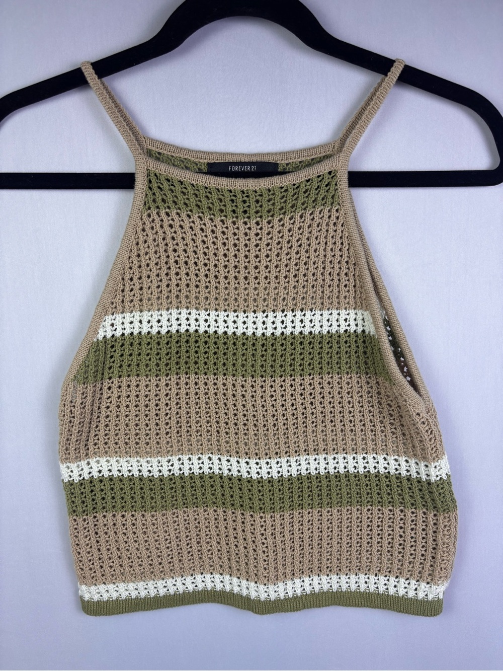 Forever 21 Beige, Olive & White Crochet Halter Tank